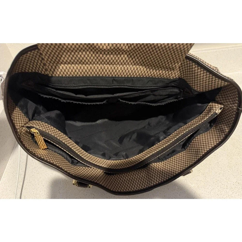 Adrienne Vittadini Work Bag Travel Tote Tan And Brown Woven Pattern Leather